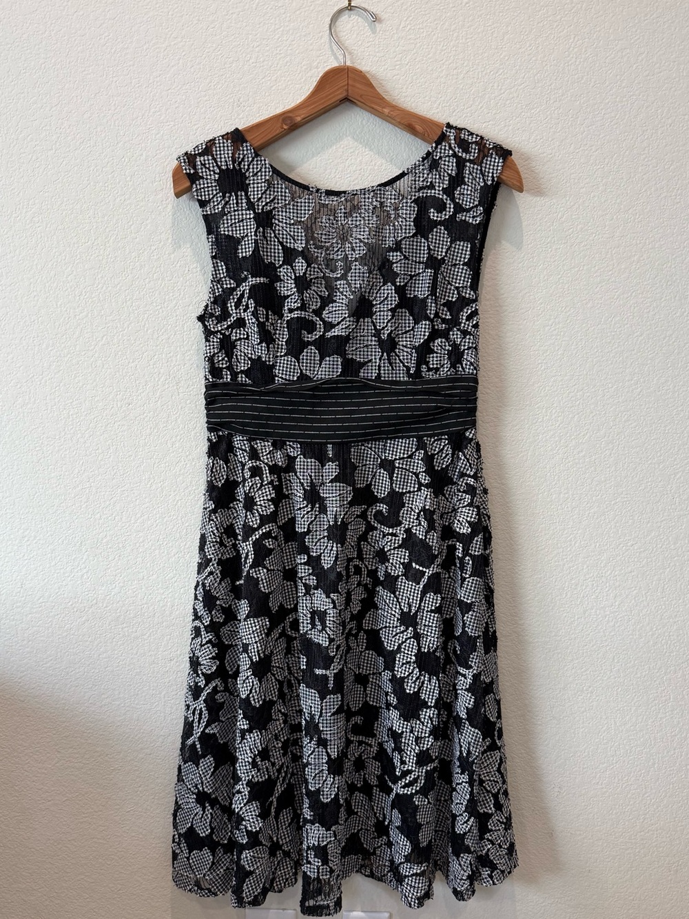 Anthropologie Ett Twa Sommer Floral Lace Dress Raw Gingham Applique Size 8